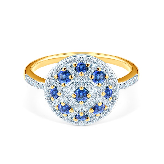 SAVICKI eljegyzési gyűrű: kétszínű arany kék zafírokkal és gyémántokkal