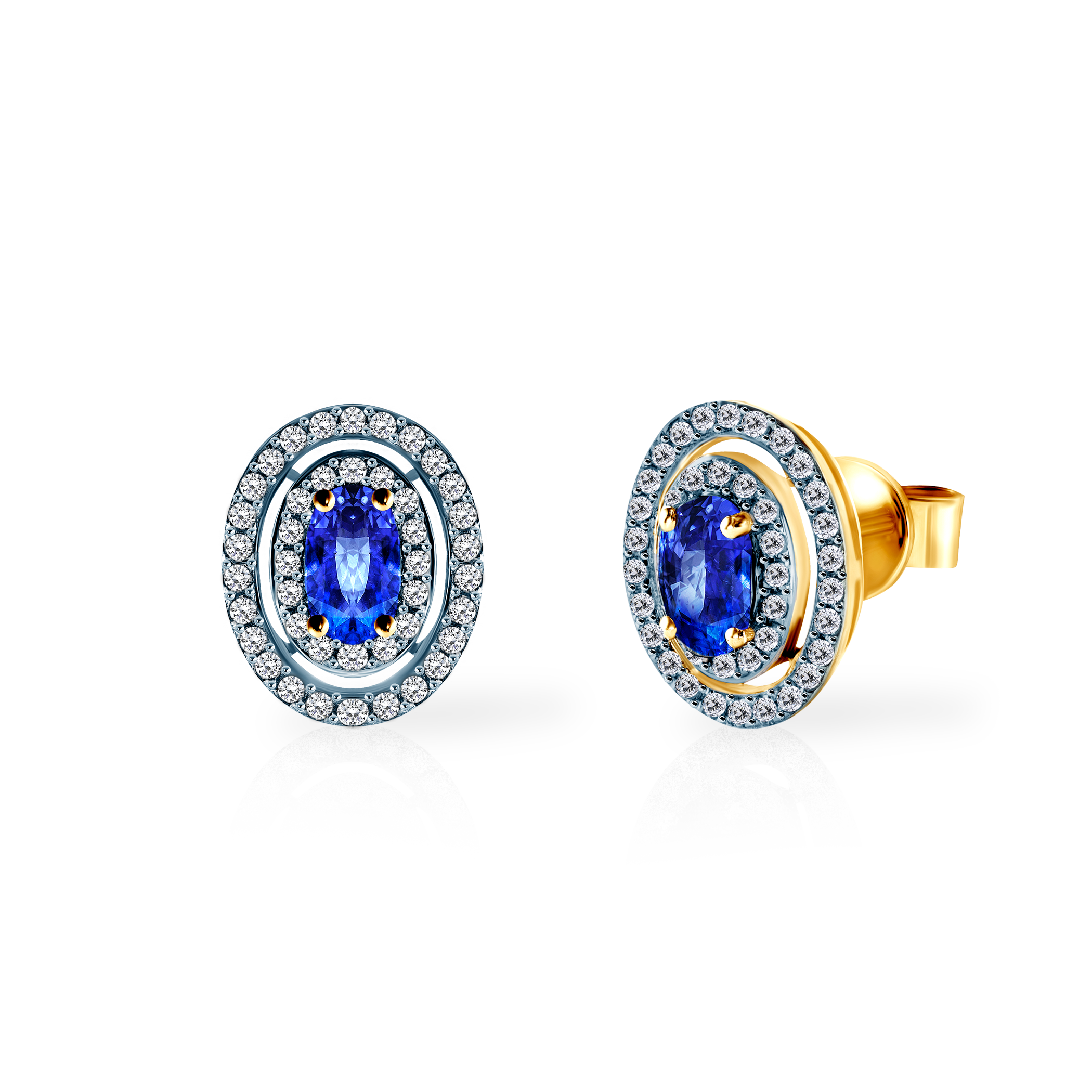 Ohrringe Savicki: Gold, Diamanten, Blaue Saphire