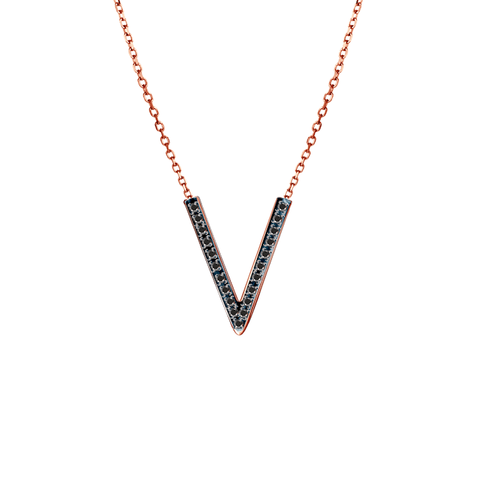 SAVICKI betűs nyaklánc: rózsaarany és fekete gyémántok